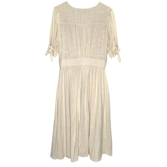 Free People L Beige Love Of My Life Midi Dress Gauzy V Neckline - Picture 3 of 9